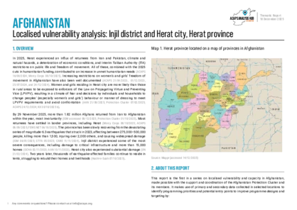 Afghanistan: localised vulnerability analysis - Injil district and Herat city, Herat province Afghanistan: localised vulnerability analysis - Injil district and Herat city, Herat province