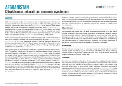 Afghanistan: China's humanitarian aid and economic investments Afghanistan: China's humanitarian aid and economic investments