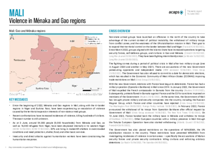 Mali: Violence in Ménaka and Gao regions Mali: Violence in Ménaka and Gao regions