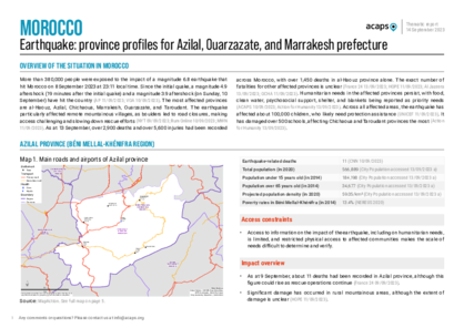 Morocco: earthquake province profiles for Azilal, Ouarzazate, and Marrakesh prefecture