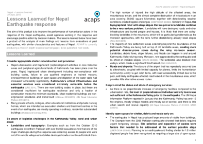 Lessons Learned for Nepal Earthquake response