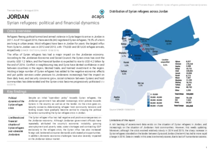 Jordan: Syrian refugees - political and financial dynamics Jordan: Syrian refugees - political and financial dynamics