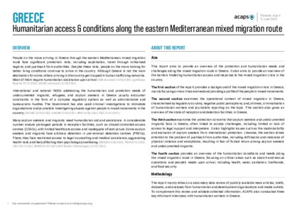 Greece: humanitarian access & conditions along the eastern Mediterranean mixed migration route Greece: humanitarian access & conditions along the eastern Mediterranean mixed migration route