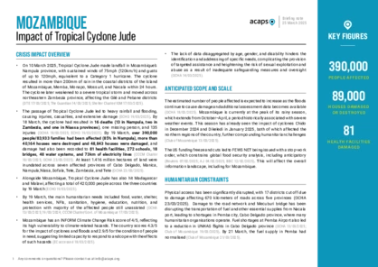 Mozambique: impact of tropical cyclone Jude Mozambique: impact of tropical cyclone Jude