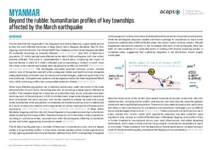 Myanmar: humanitarian profiles of key townships affected by the March earthquake Myanmar: humanitarian profiles of key townships affected by the March earthquake