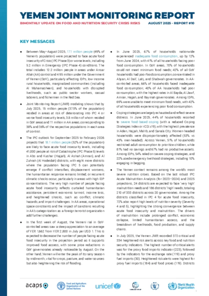 Yemen: bimonthly update on food and nutrition security crisis risks - issue 10 Yemen: bimonthly update on food and nutrition security crisis risks - issue 10