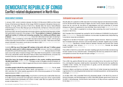 Democratic Republic of Congo: conflict-related displacement in North Kivu Democratic Republic of Congo: conflict-related displacement in North Kivu