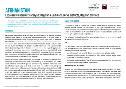 Afghanistan: Localised vulnerability analysis - Baghlan-e-Jadid and Burka districts, Baghlan province Afghanistan: Localised vulnerability analysis - Baghlan-e-Jadid and Burka districts, Baghlan province