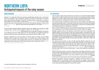 Libya: anticipated impacts of the rainy season Libya: anticipated impacts of the rainy season