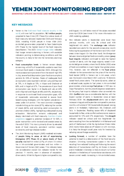 Yemen: bimonthly update on food and nutrition security crisis risks - issue 11 Yemen: bimonthly update on food and nutrition security crisis risks - issue 11