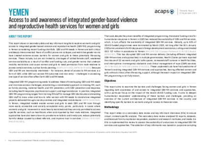 Yemen: access to and awareness of integrated GBV and reproductive health services for women and girls Yemen: access to and awareness of integrated GBV and reproductive health services for women and girls