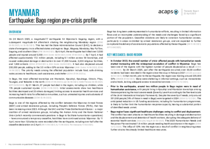 Myanmar earthquake: Bago region pre-crisis profile Myanmar earthquake: Bago region pre-crisis profile