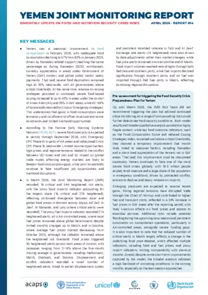 YEMEN: BIMONTHLY UPDATE ON FOOD AND NUTRITION SECURITY CRISIS RISKS - Issue 14 YEMEN: BIMONTHLY UPDATE ON FOOD AND NUTRITION SECURITY CRISIS RISKS - Issue 14