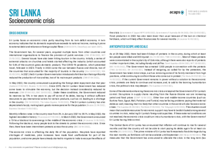 Sri Lanka: Socioeconomic crisis Sri Lanka: Socioeconomic crisis