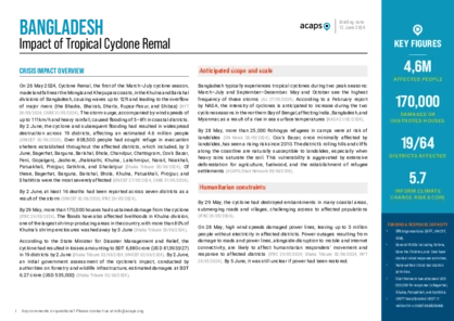 Bangladesh: impact of tropical cyclone remal Bangladesh: impact of tropical cyclone remal