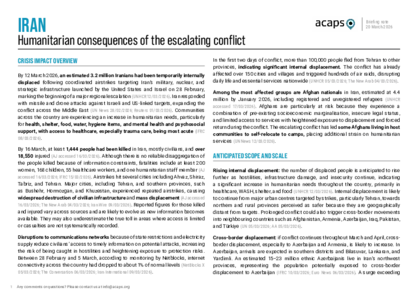 Iran: Humanitarian consequences of the escalating conflict Iran: Humanitarian consequences of the escalating conflict