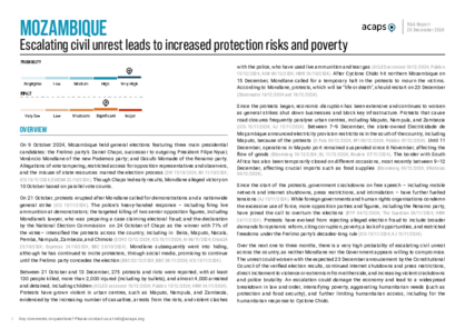 Mozambique: Escalating civil unrest leads to increased protection risks and poverty Mozambique: Escalating civil unrest leads to increased protection risks and poverty