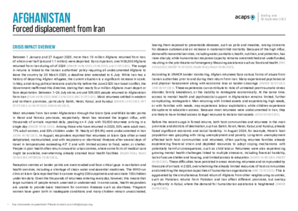 Afghanistan: forced displacement from Iran Afghanistan: forced displacement from Iran