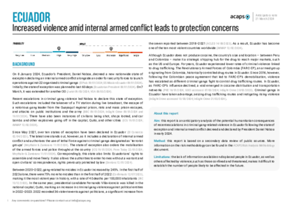 Ecuador: increased violence amid internal armed conflict leads to protection concerns Ecuador: increased violence amid internal armed conflict leads to protection concerns