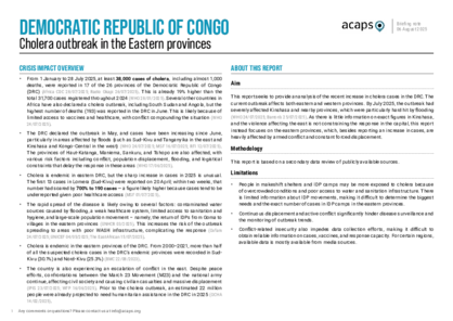 DRC: cholera outbreak in the Eastern provinces DRC: cholera outbreak in the Eastern provinces
