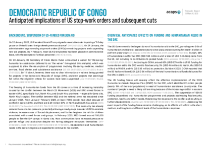 DRC: Anticipated implications of US stop-work orders and subsequent cuts DRC: Anticipated implications of US stop-work orders and subsequent cuts