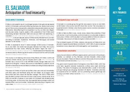 El Salvador: anticipation of food insecurity El Salvador: anticipation of food insecurity