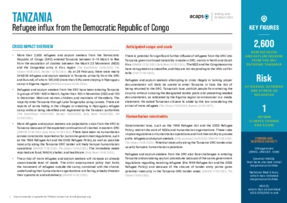 Tanzania: Refugee influx from the Democratic Republic of Congo Tanzania: Refugee influx from the Democratic Republic of Congo