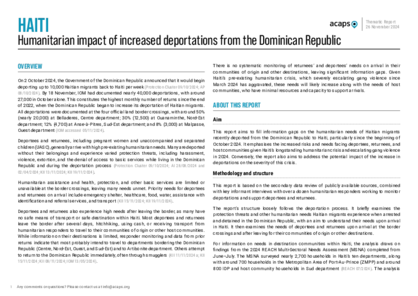 Haiti: Humanitarian impact of increased deportations from the Dominican Republic Haiti: Humanitarian impact of increased deportations from the Dominican Republic