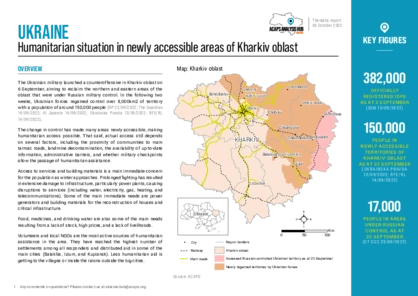 Ukraine: Humanitarian situation in newly accessible areas of Kharkiv oblast Ukraine: Humanitarian situation in newly accessible areas of Kharkiv oblast