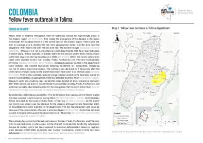 Colombia: Yellow fever outbreak in Tolima Colombia: Yellow fever outbreak in Tolima