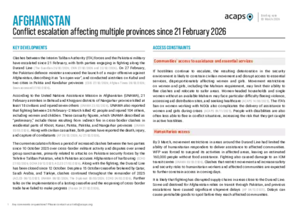 Afghanistan: conflict escalation affecting multiple provinces since 21 February 2026 Afghanistan: conflict escalation affecting multiple provinces since 21 February 2026