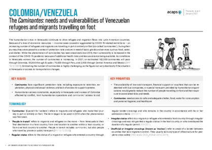 Colombia and Venezuela: Needs and vulnerabilities of the Caminantes  Colombia and Venezuela: Needs and vulnerabilities of the Caminantes