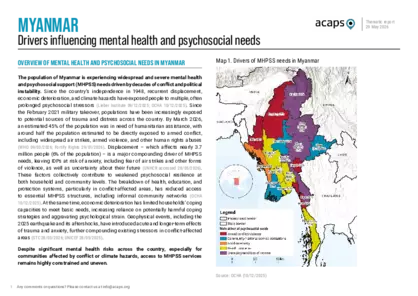 Myanmar: Drivers influencing mental health and psychosocial needs Myanmar: Drivers influencing mental health and psychosocial needs