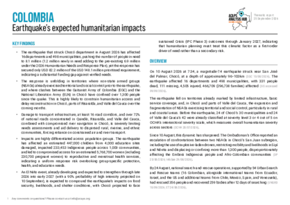 Colombia: Earthquake’s expected humanitarian impacts Colombia: Earthquake’s expected humanitarian impacts
