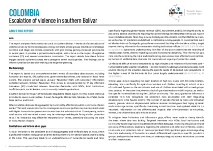 Colombia: escalation of violence in southern Bolívar Colombia: escalation of violence in southern Bolívar