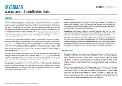 Myanmar: access constraints in Rakhine state Myanmar: access constraints in Rakhine state
