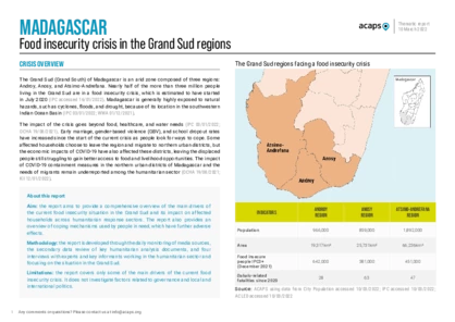 Madagascar: Food insecurity crisis in the Grand Sud regions Madagascar: Food insecurity crisis in the Grand Sud regions