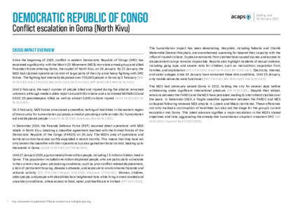 DRC: Conflict escalation in Goma (North Kivu) DRC: Conflict escalation in Goma (North Kivu)