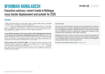 Myanmar-Bangladesh: trends in Rohingya cross-border displacement and outlook for 2025 Myanmar-Bangladesh: trends in Rohingya cross-border displacement and outlook for 2025