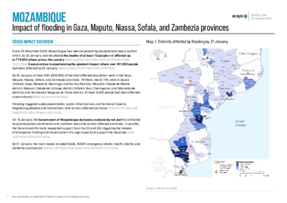 Mozambique: impact of flooding in Gaza, Maputo, Niassa, Sofala, and Zambezia provinces Mozambique: impact of flooding in Gaza, Maputo, Niassa, Sofala, and Zambezia provinces
