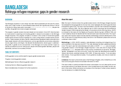 Gaps in gender research in the Rohingya refugee response Gaps in gender research in the Rohingya refugee response