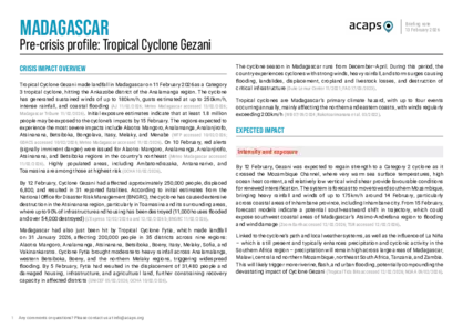 Madagascar: Pre-crisis profile - Tropical Cyclone Gezani Madagascar: Pre-crisis profile - Tropical Cyclone Gezani
