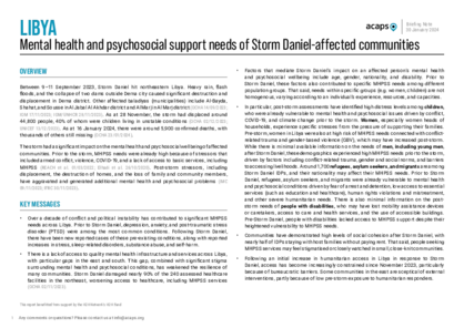 Libya: mental health and psychosocial support (MHPSS) needs of Storm Daniel-affected communities Libya: mental health and psychosocial support (MHPSS) needs of Storm Daniel-affected communities