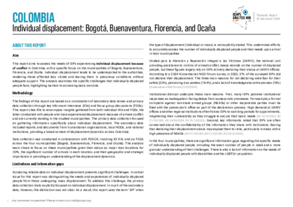 Colombia: Individual displacement in Bogotá, Buenaventura, Florencia and Ocaña Colombia: Individual displacement in Bogotá, Buenaventura, Florencia and Ocaña