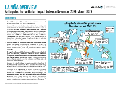 La Niña Overview - anticipated humanitarian impact between November 2025-March 2026 La Niña Overview - anticipated humanitarian impact between November 2025-March 2026