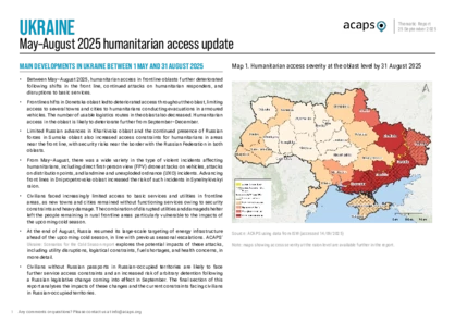 Ukraine: May–August 2025 humanitarian access update Ukraine: May–August 2025 humanitarian access update