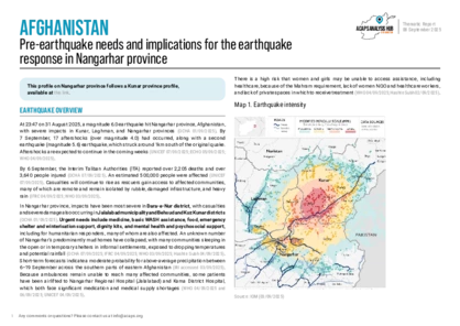 Afghanistan: pre-earthquake needs and implications for the earthquake response in Nangarhar province Afghanistan: pre-earthquake needs and implications for the earthquake response in Nangarhar province