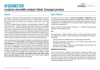 Afghanistan: Localised vulnerability analysis - Aybak, Samangan province Afghanistan: Localised vulnerability analysis - Aybak, Samangan province